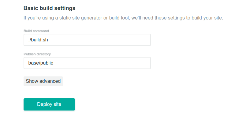 Netlify build settings